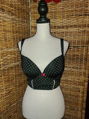 Torrid Push Up Plunge Bra Longline Underwire 36C Retro Rockabilly Polka dot NEW
